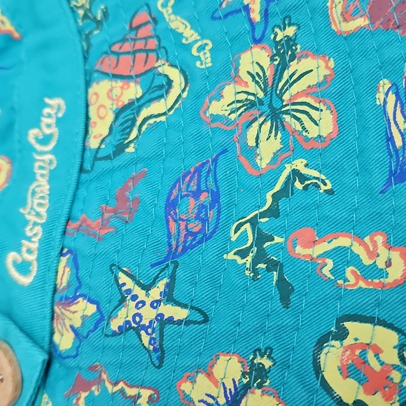 Disney Cruise Line Castaway Cay Adult Sun Hat Teal Oversized Hibiscus Shells - Picture 3 of 6